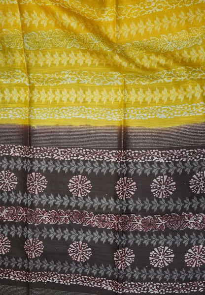 Bhagalpur Cotton Saree-Yellow