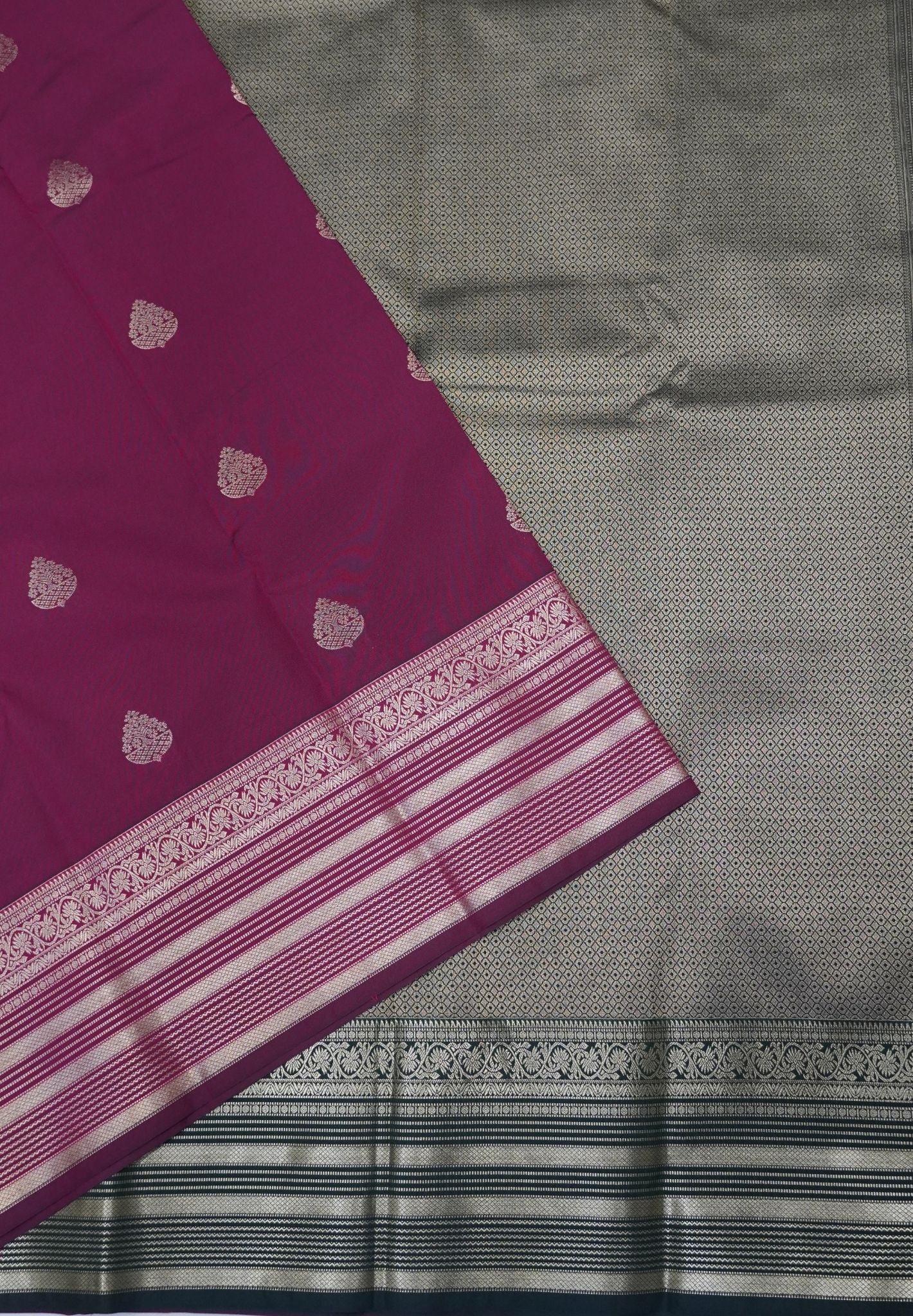 Budget Kanchipuram Saree-Wine In Floral Leaf & Stripe Zari Border