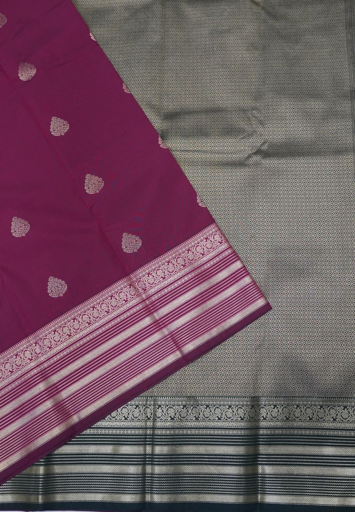 Budget Kanchipuram Saree-Wine In Floral Leaf & Stripe Zari Border