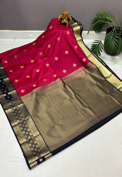 Budget Kanchipuram Saree-Berry Pink with Contrast Border