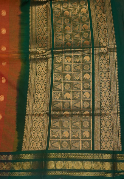 Rich Kanchi Cotton Saree-Orange with Contrast Border