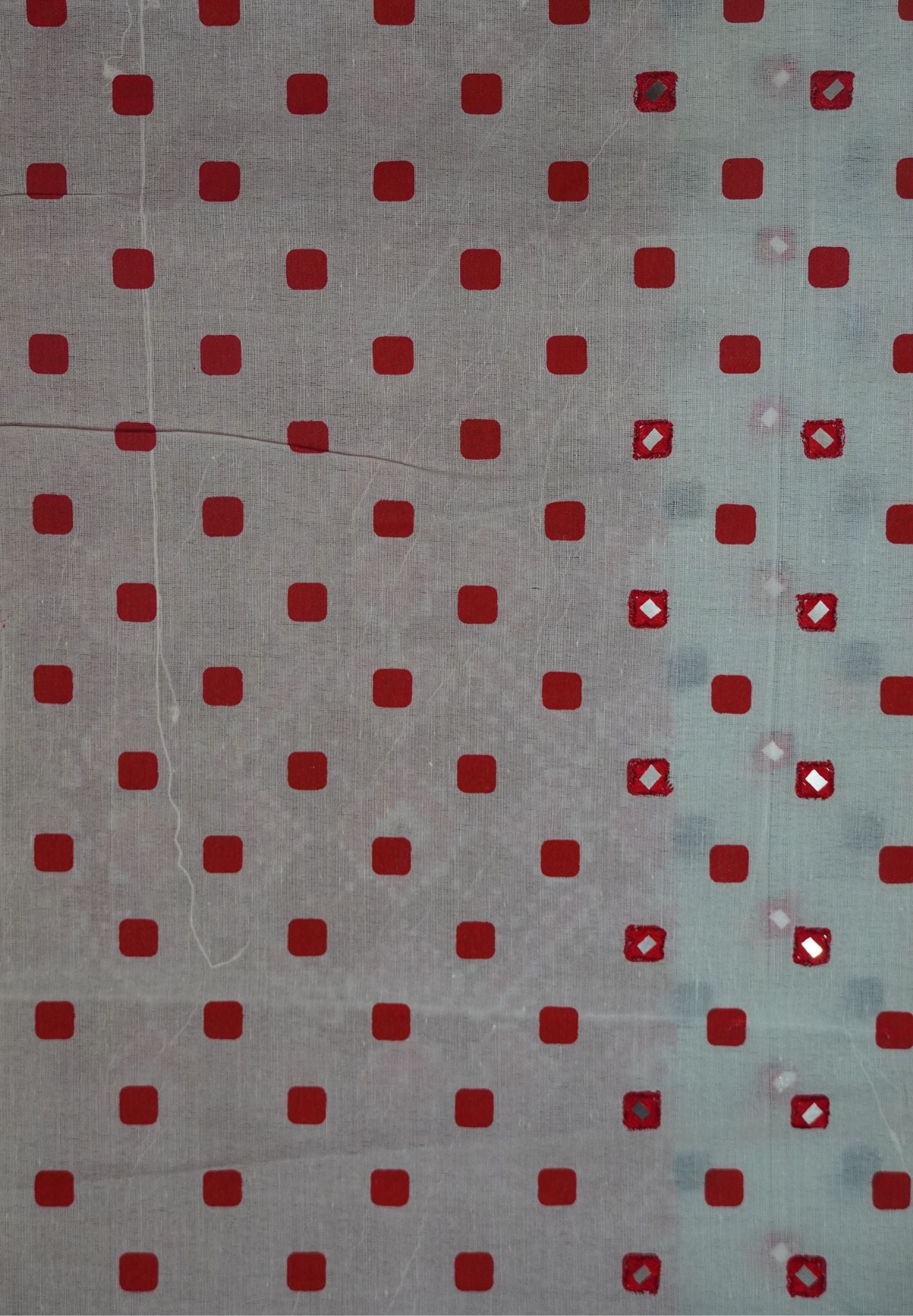 Supernet Kota Cotton Saree-Red with Mirror Work