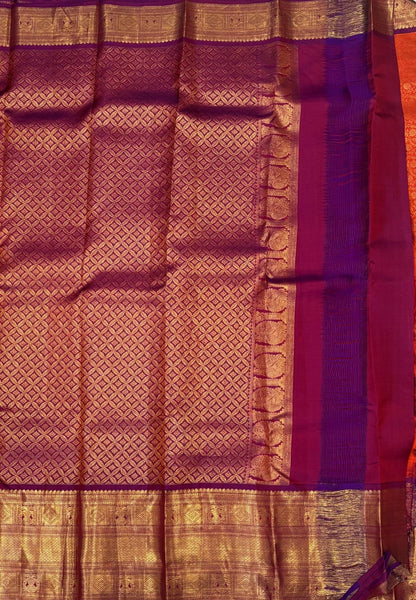 Pure Kanchipuram Silk Saree-Traditional Orange with Contrast Border