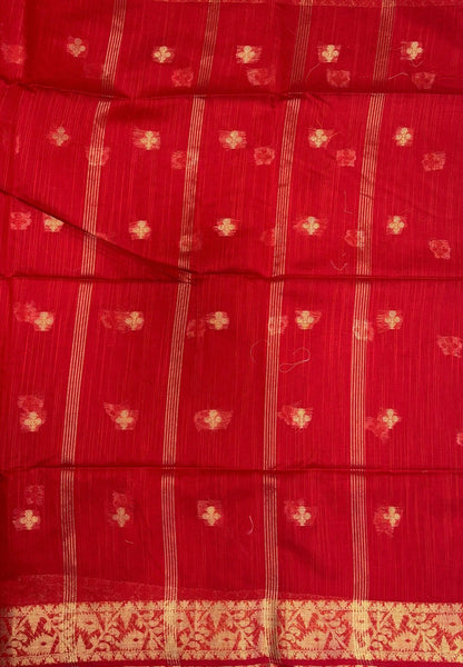 Handloom Silk Cotton Saree-Red In Floral Butta Brocade Border
