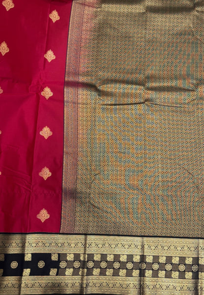 Budget Kanchipuram Saree-Berry Pink with Contrast Border