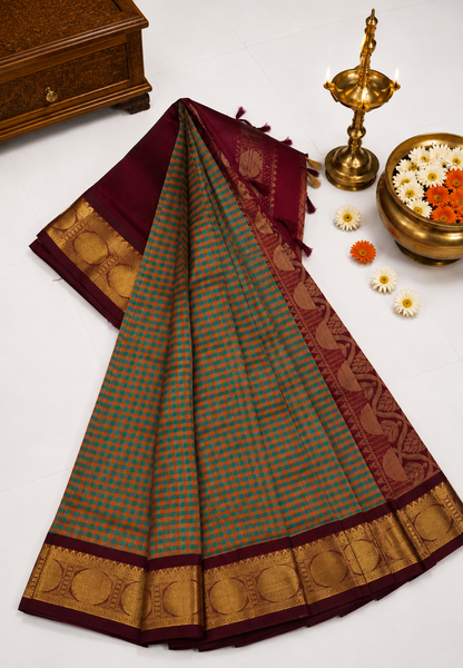 Pure Silk Cotton Saree- Palum Pazhamum Small Checks