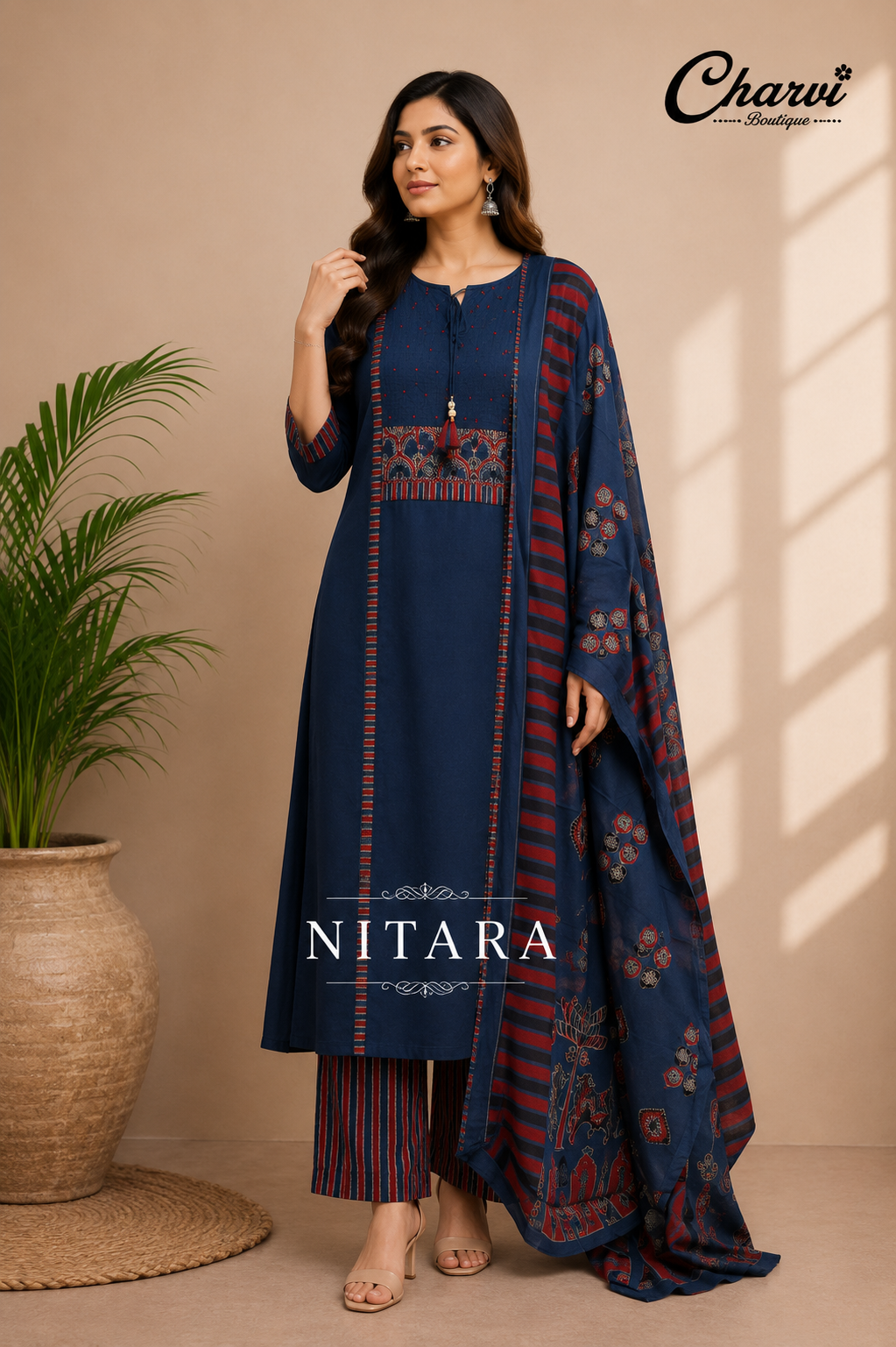 3pcs Salwar Suit with Sequence Work and Tassel