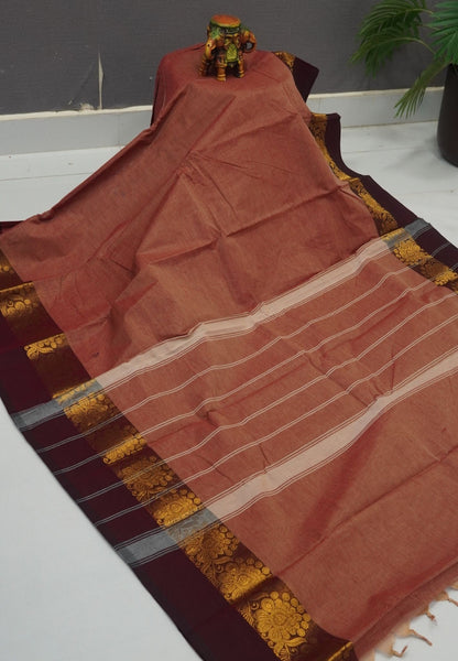 Chettinadu Cotton Saree-Muted Brown