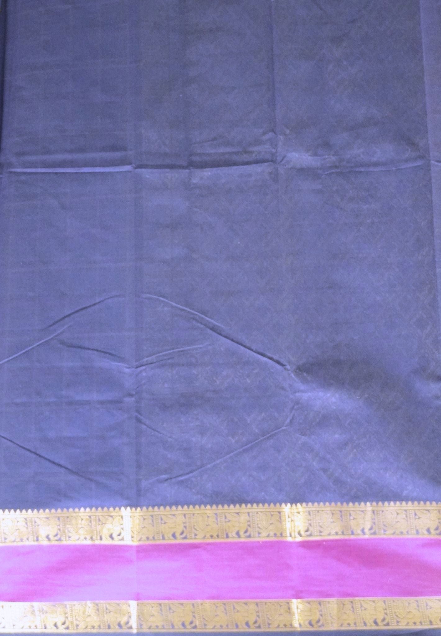 Chettinad Cotton Saree–Navy Blue With Thread Checks Annapakshi Zari Border