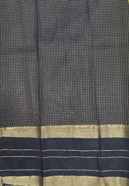 Art Mysore Silk Saree-Lemon Yellow in Checkered Pattern with Contrast Border