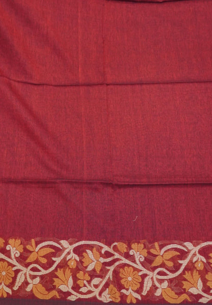 Handloom Cotton Saree-Red Floral Jamdhani Border