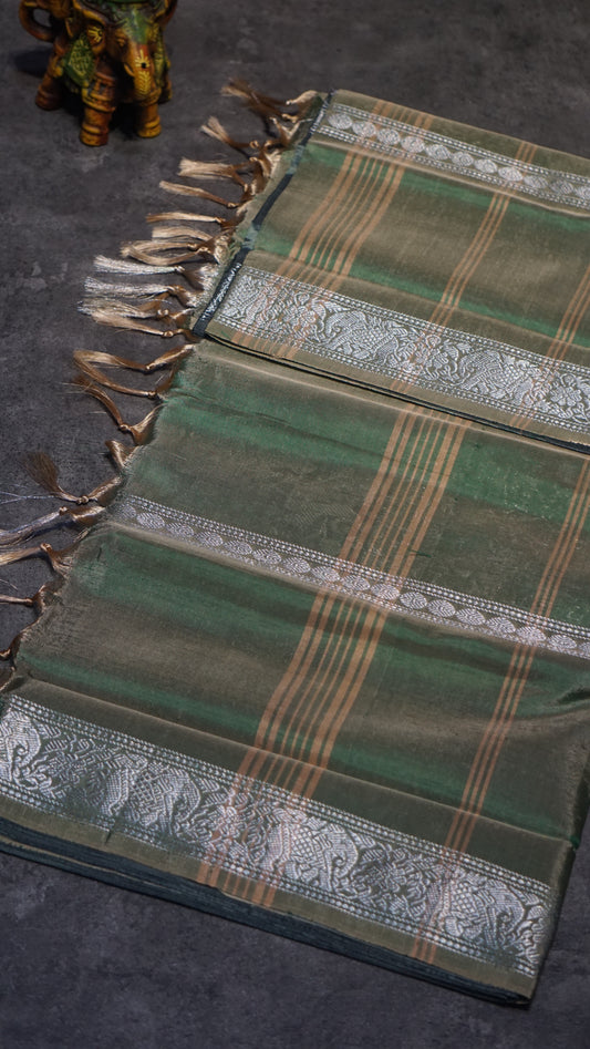 Vazhai Naaru Pattu Saree Vanasigaram Metalic Grey to Green