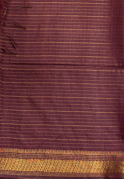 Semi Bhagalpur Tussar Saree-Orange in Zari checks with Contrast Border
