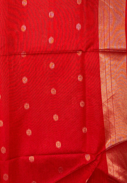 Semi Raw Silk Saree-Red In Tower Zari Border