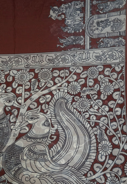 Chanderi Saree - Brown with penn kalamkari print