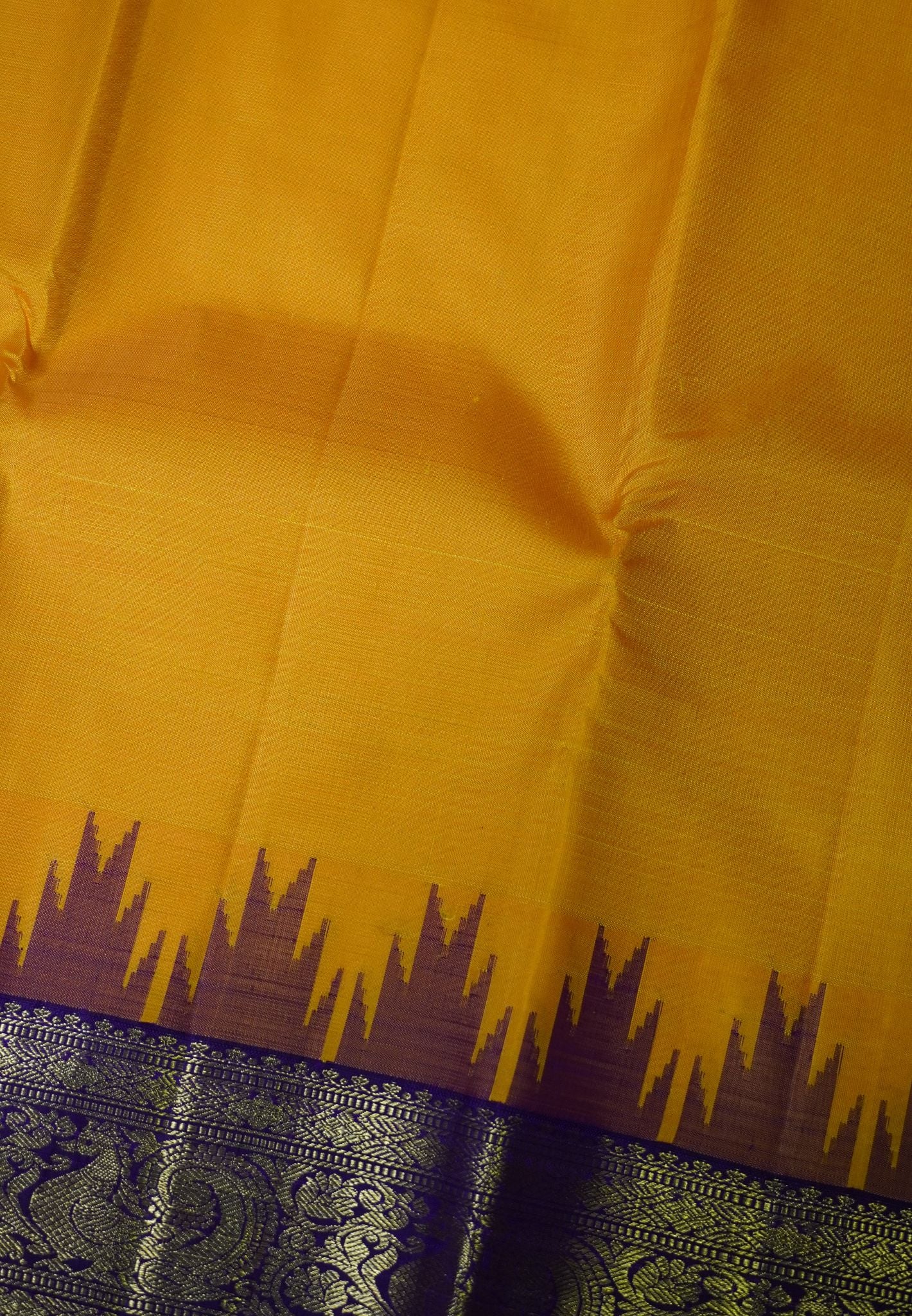 Pure Kanchipuram Silk -Mango Yellow-Wine