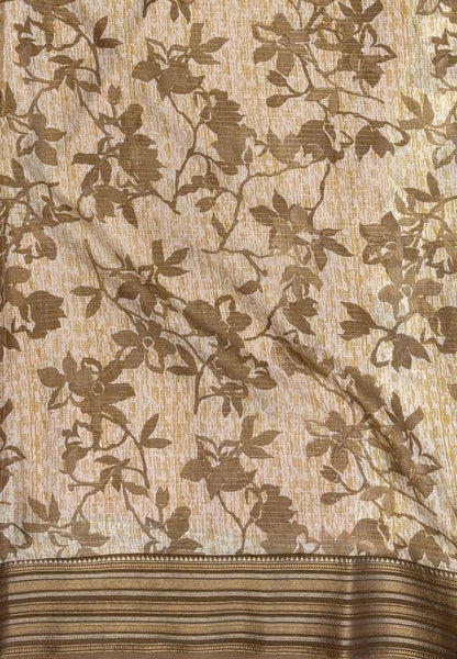 Muslin Tussar Saree-Orange In Floral Vine Border