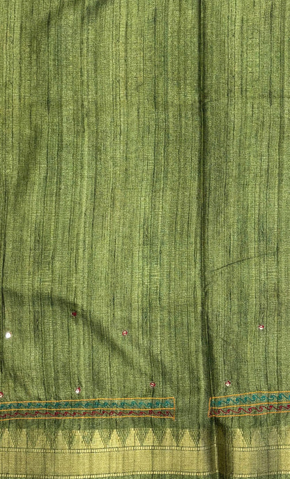 Semi Tussar Saree-Green In Twin Peacock