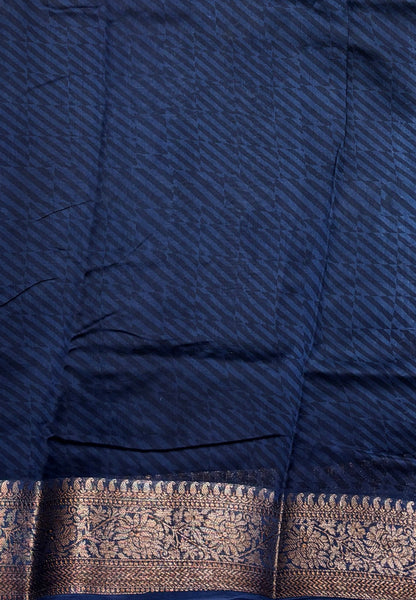 Pure Chanderi Saree-Blue in Circle Pattern Border