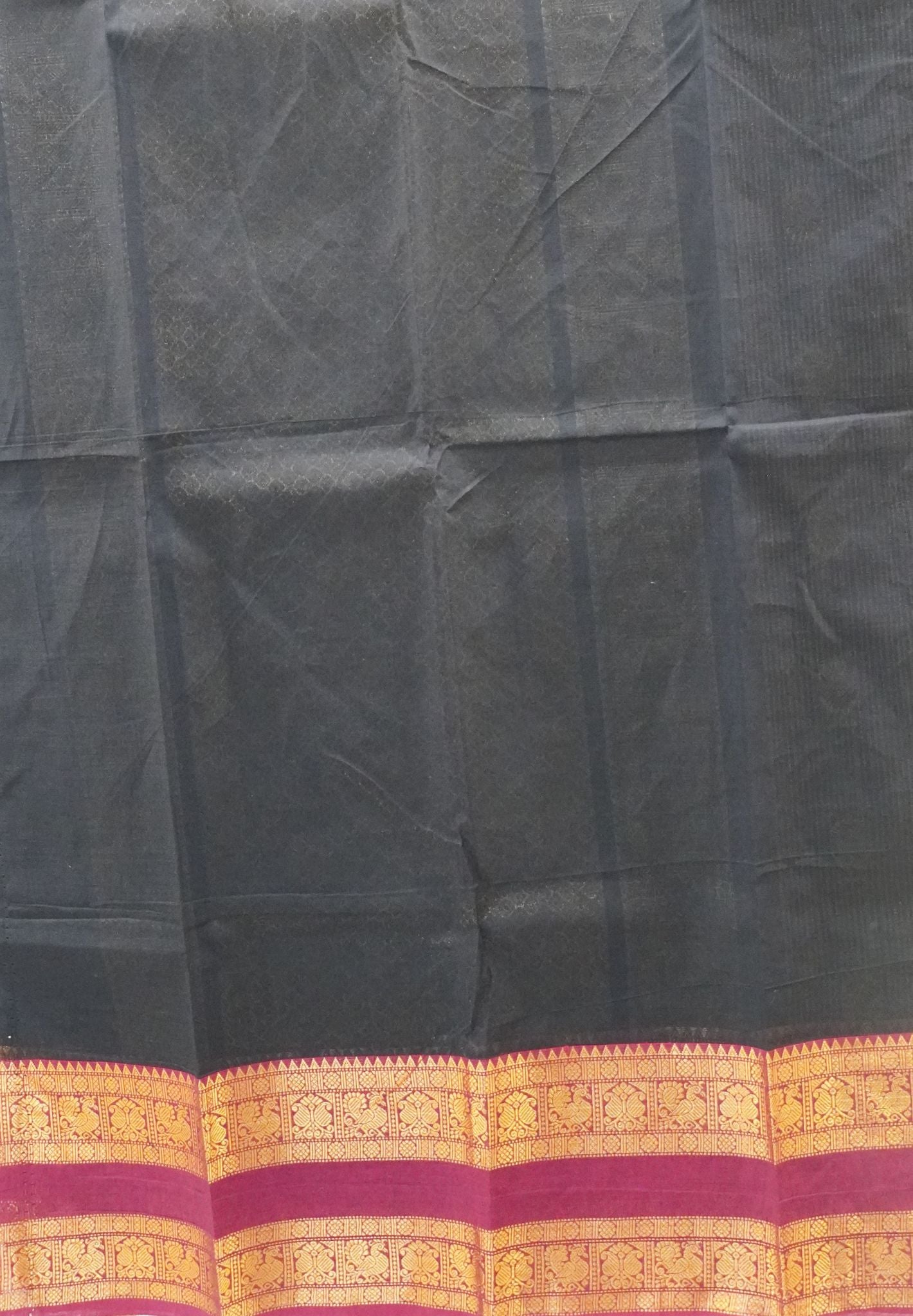 Chettinad Cotton Saree-Space Blue With Peacock & Floral Zari Border