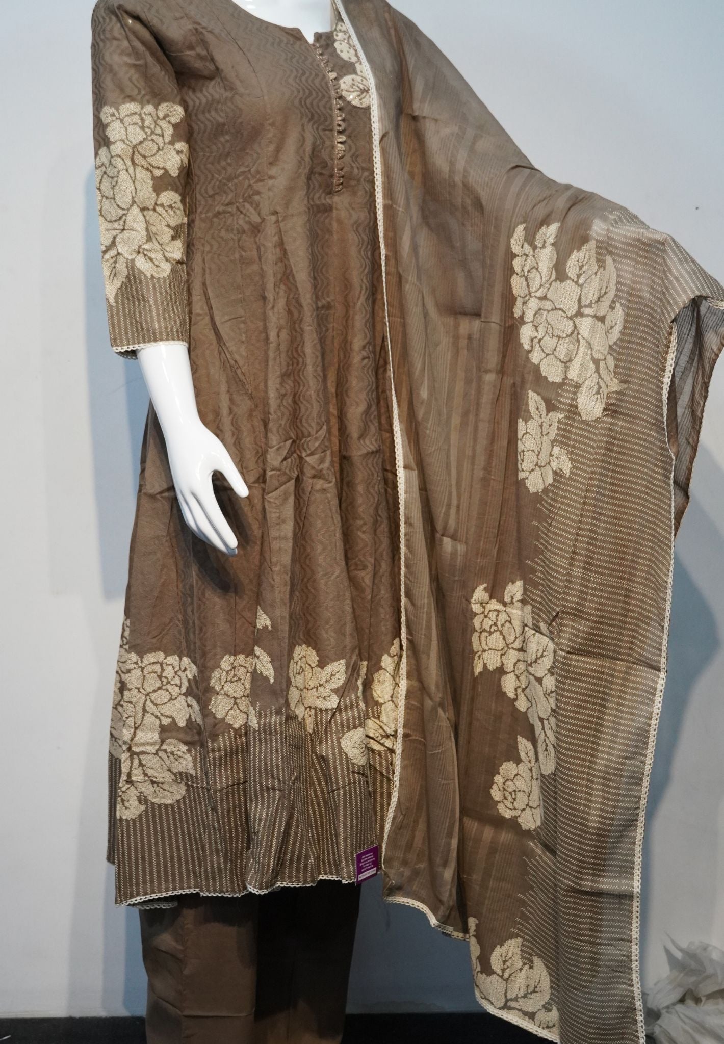3pcs Floral Embroidery Kurti Set