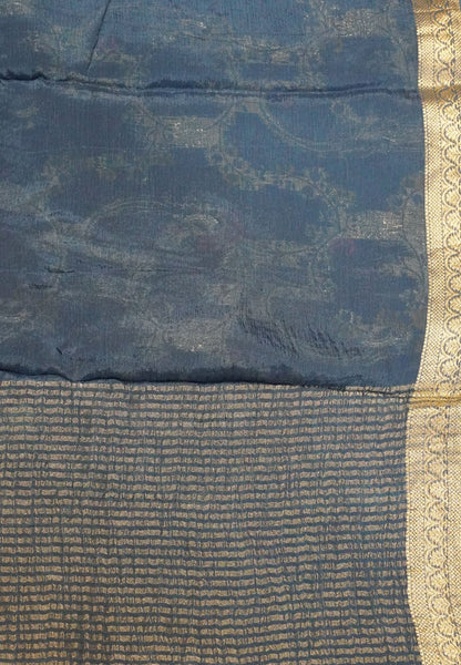 Semi Mysore Silk Saree - Peacock Blue with Small Border