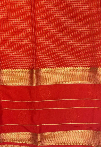 Art Mysore Silk Saree-Green in Checkered Pattern with Contrast Border