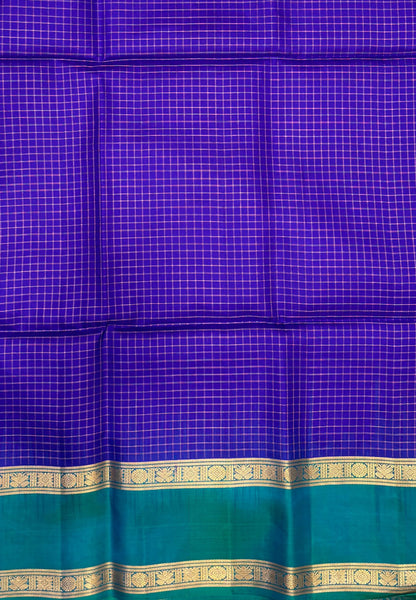 Pure Kanchipuram Silk Saree-Violet in Zari Checks with Contrast Retapet Border