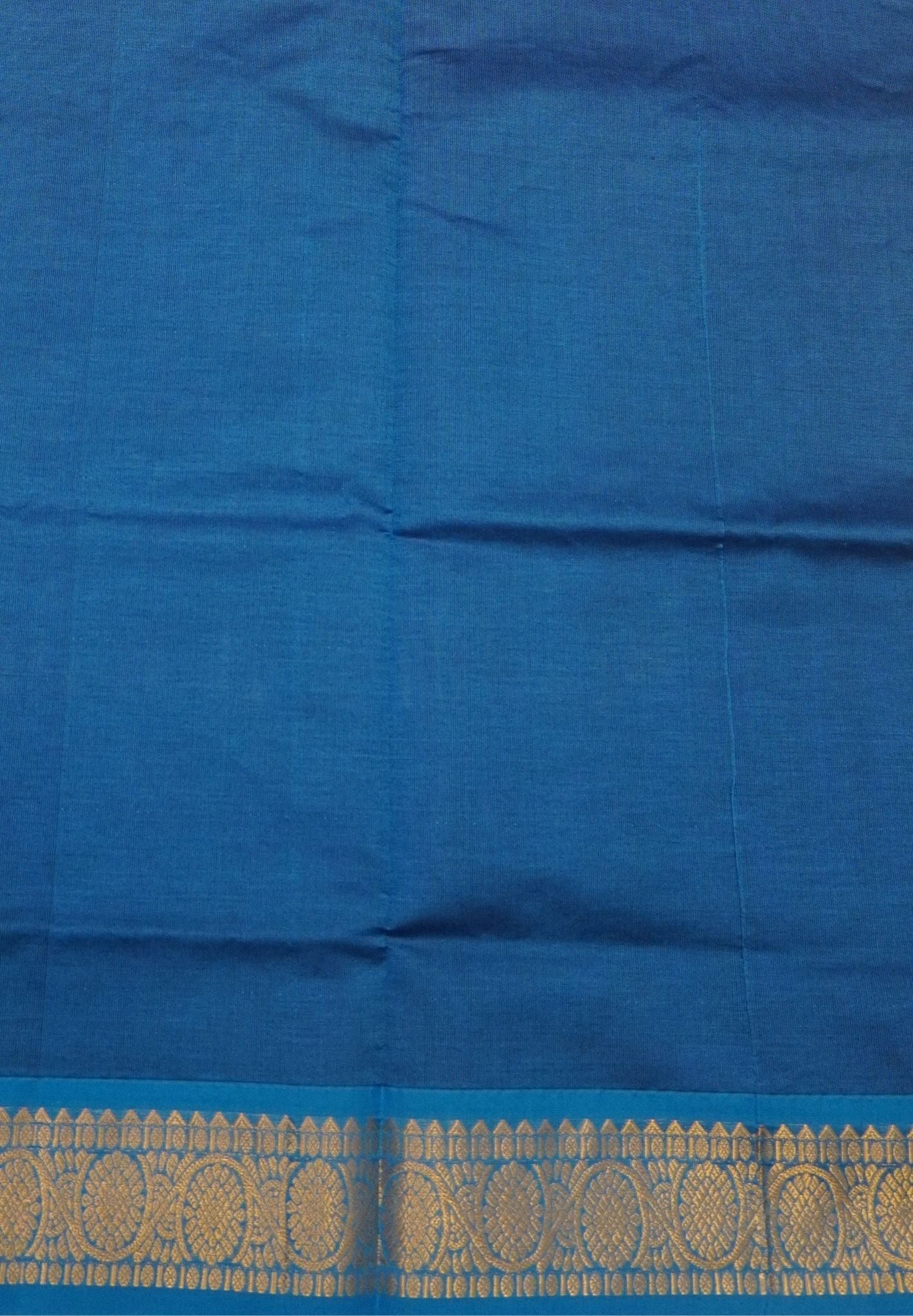 Pure Silk Cotton Saree-Blue-Zari Emboss With Contrast Border