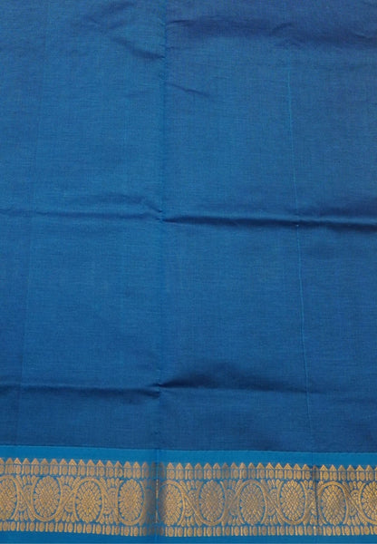 Pure Silk Cotton Saree-Blue-Zari Emboss With Contrast Border