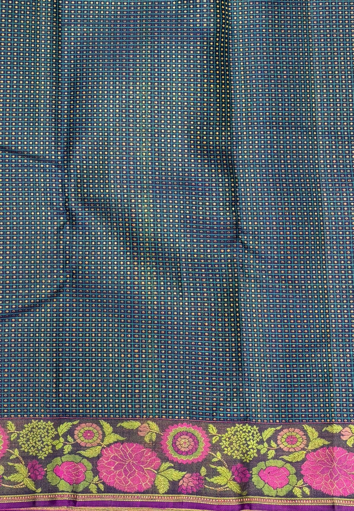 Pure Kanchipuram Silk-Peacock Blue in Floral Chakram Zari Border