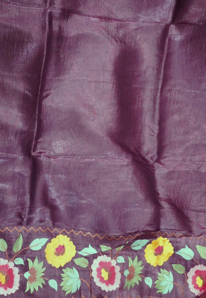 Organza Saree -Dark Purple with Floral Border