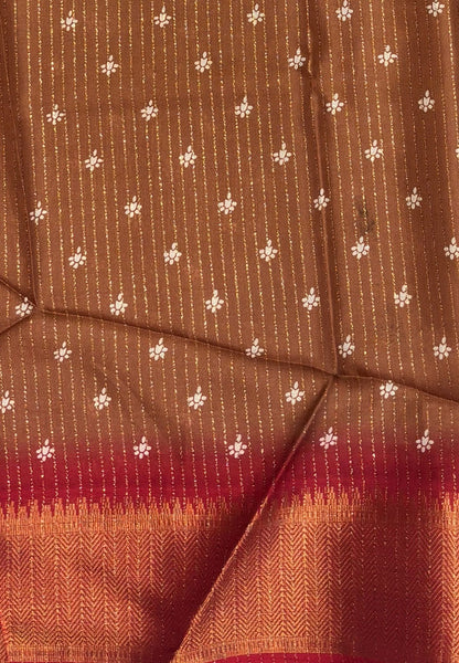 Semi Dola Silk Saree-Light Brown In Floral Dotwork Border