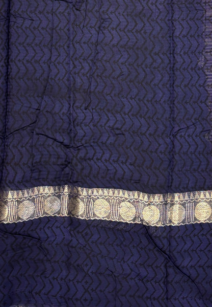 Pure Chanderi Saree-Black In Linear Zari Border