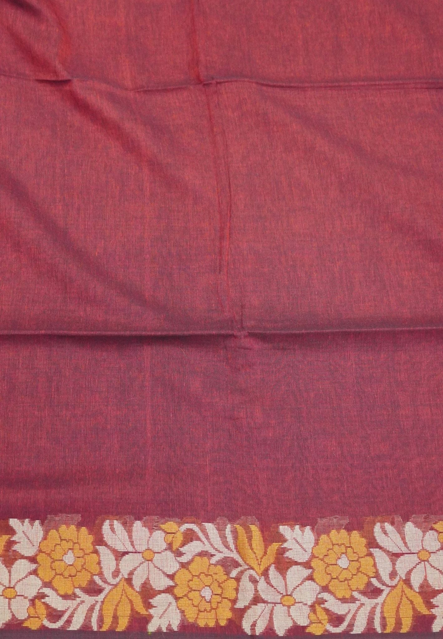 Handloom Cotton Saree-Red Marigold Floral Jamdhani Border