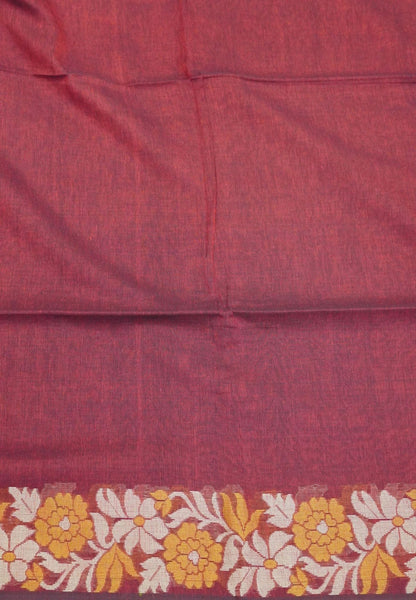 Handloom Cotton Saree-Red Marigold Floral Jamdhani Border