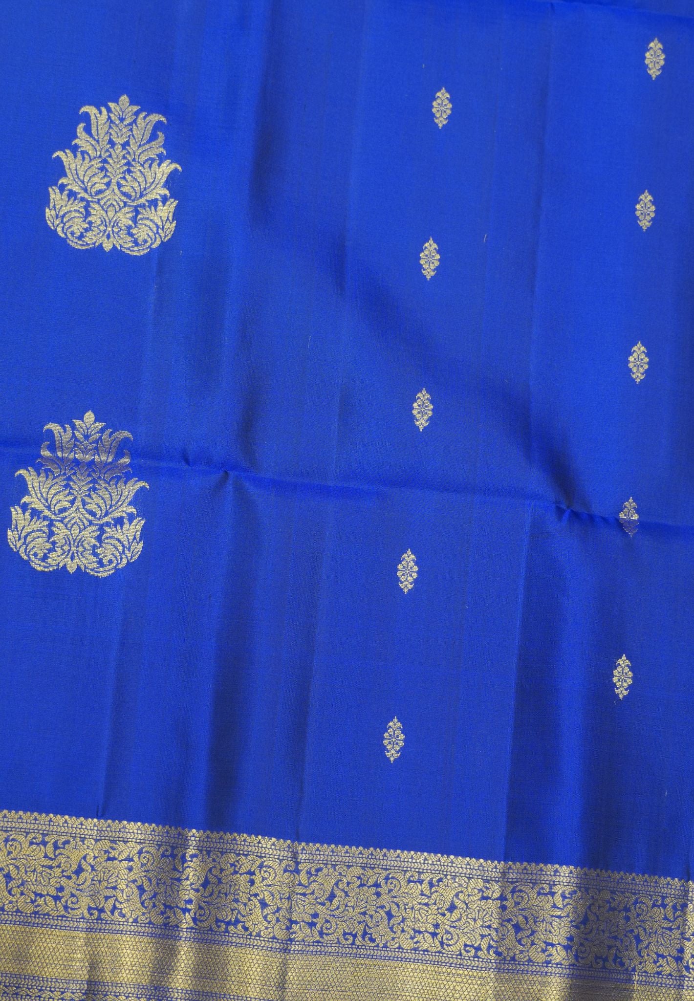 Pure Soft Silk Saree – Ink Blue with Floral Brocade Border