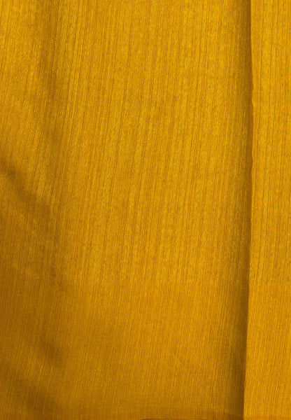Banarasi Tussar Saree-Yellow in Floral Vine and Linear Zari Border