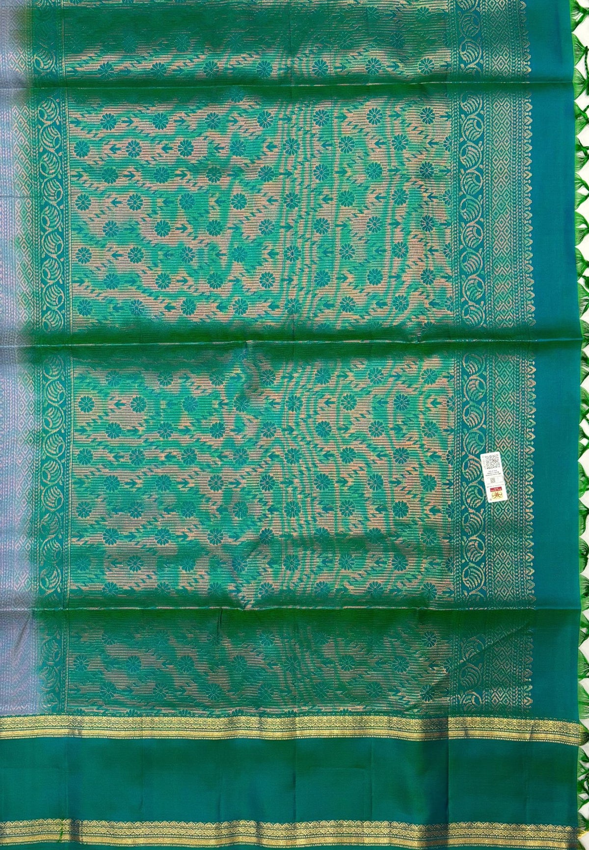 Pure Kanchipuram Silk Saree-Ramar Green In Kadiyal Leaf Jaal Border