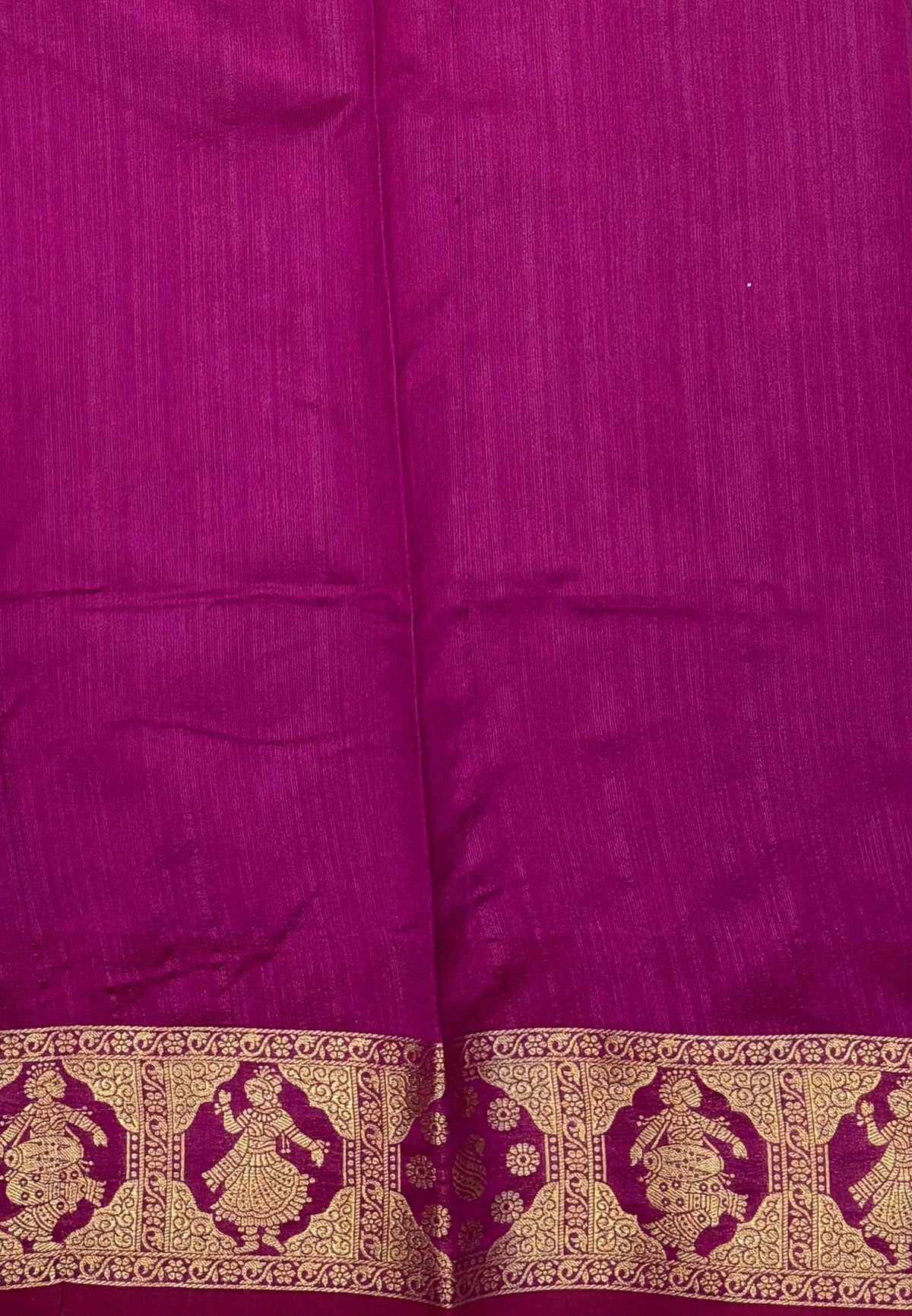 Raw Silk Saree-Rani Pink In Floral Medallion Brocade Border