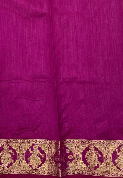 Raw Silk Saree-Rani Pink In Floral Medallion Brocade Border