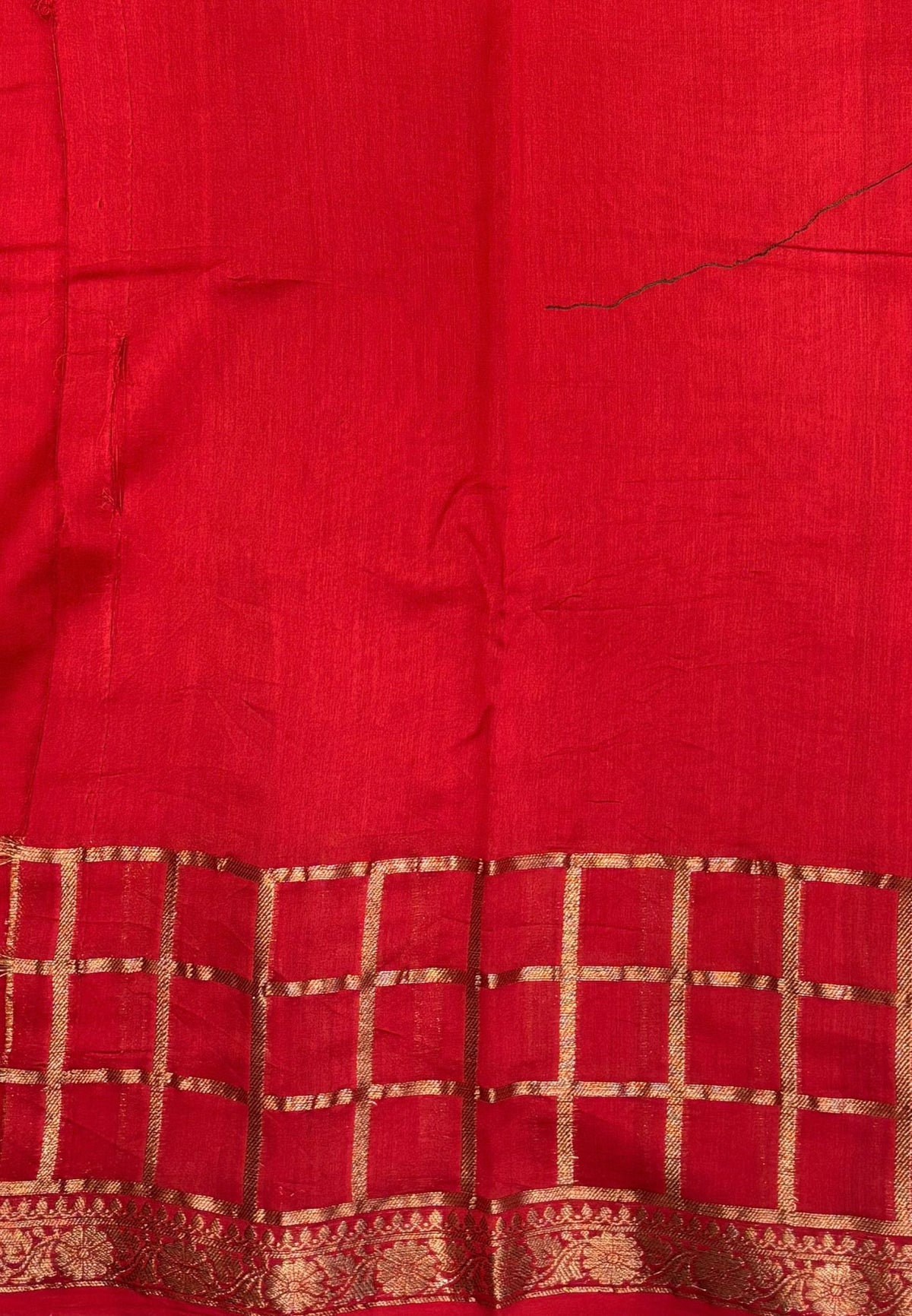 Semi Chinya Silk Saree-Rust Orange In Checkered Zari Border