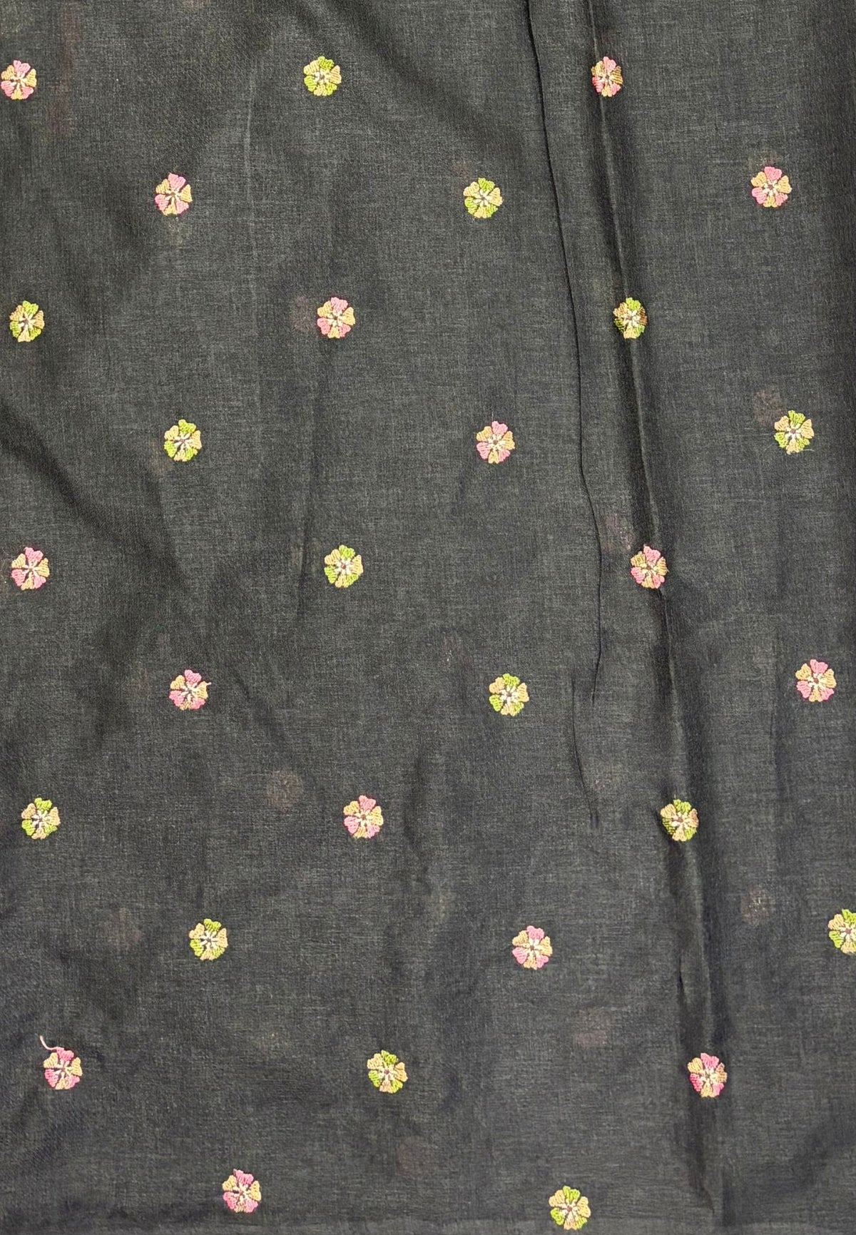 Tussar Saree-Black In Bird & Floral Border