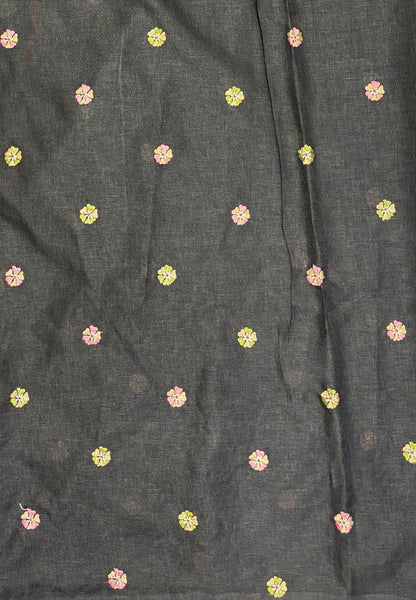 Tussar Saree-Black In Bird & Floral Border