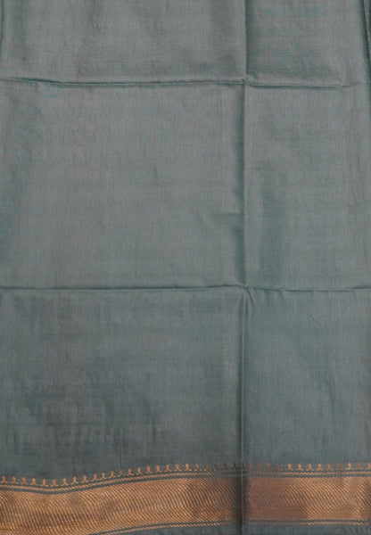 Semi Bhagalpur Tussar Saree-Zari Dots Sea Blue