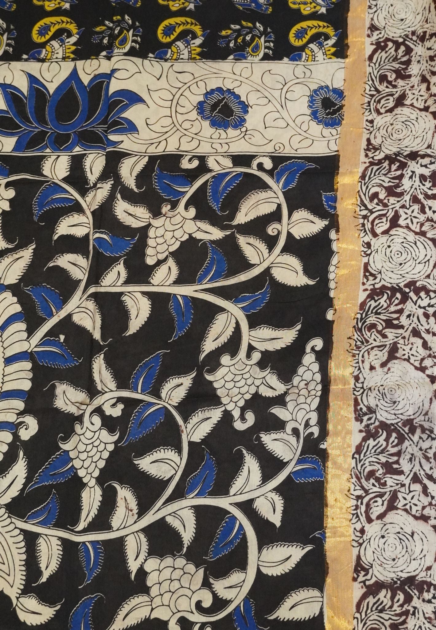 Kalamkari Silk Saree - Peacock Zari Black