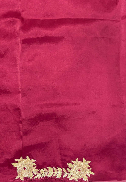 Crush Organza Saree-Maroon In Floral Vine Scallop Border