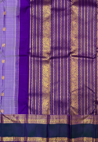 Pure Kanchipuram Silk Saree-Lavender In Vertical Medallion Zari With Contrast Border