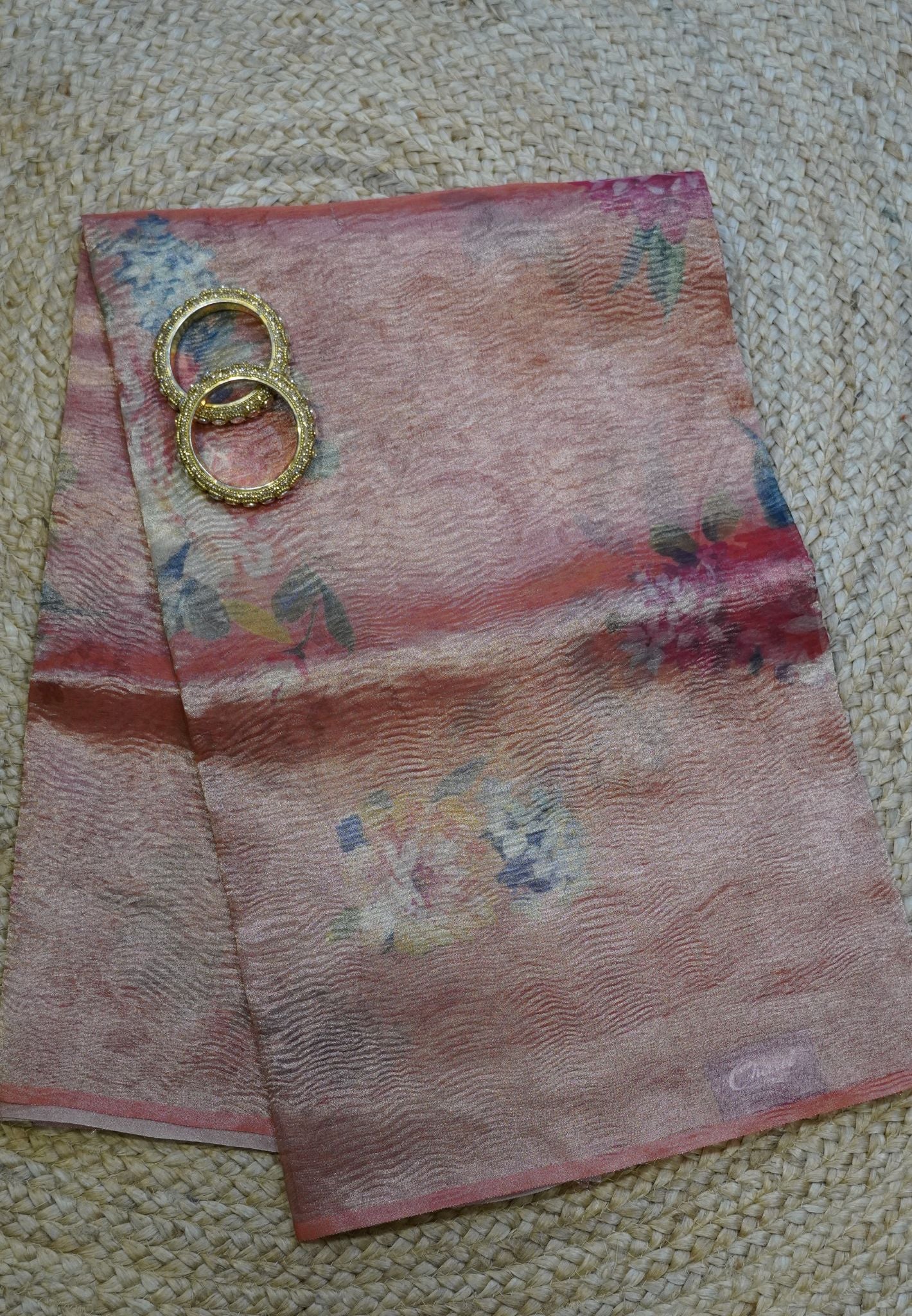 Crushed Tissue Silk Saree- Pale Orange