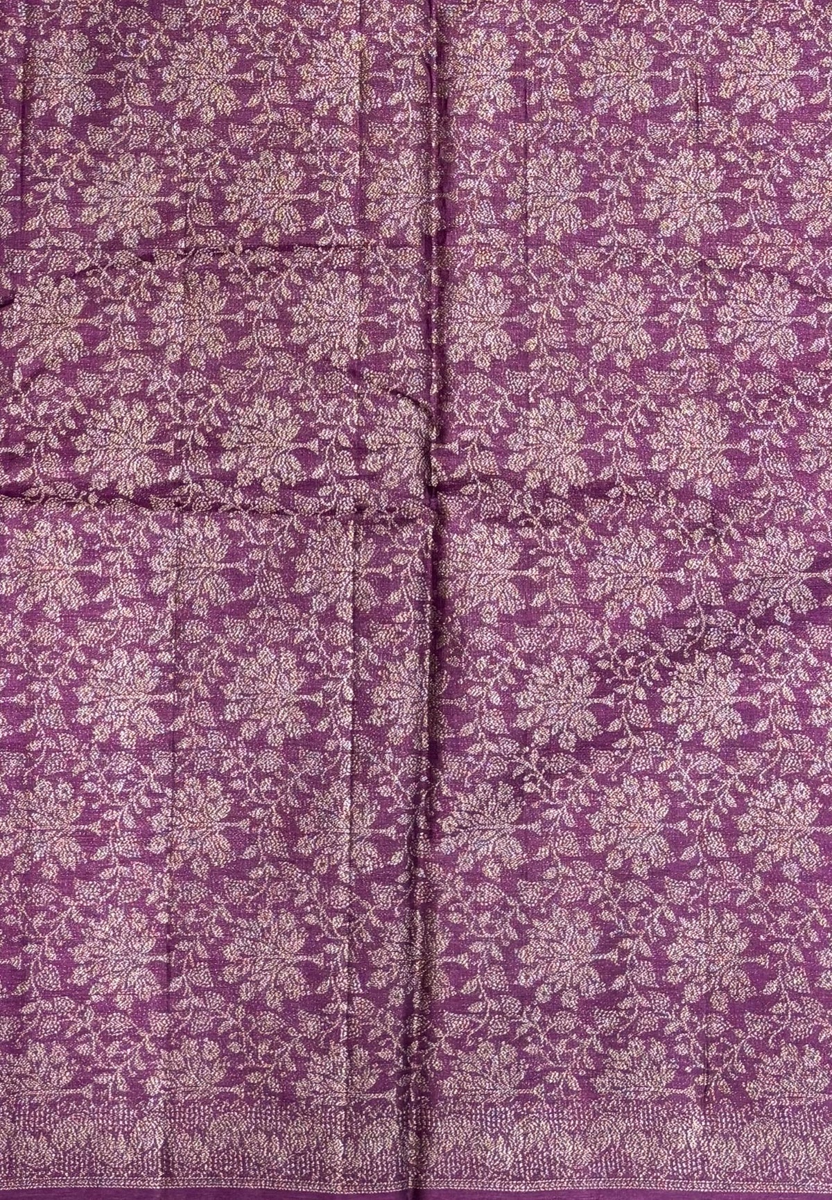 Pure Tussar Saree-Purple in Floral Vine Brocade Border